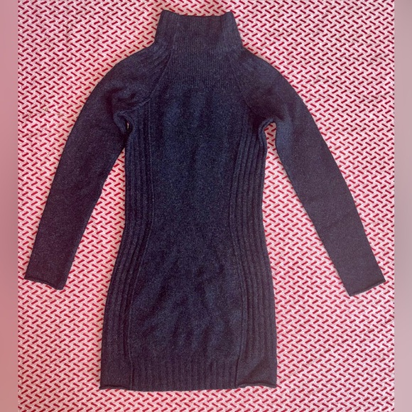 Autumn Cashmere Gray/Black 100% cashmere ribbed funnel neck turtleneck dress XS - Picture 3 of 11